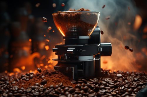 Freshly ground coffee beans create a rich, aromatic caffeine boost generated by artificial intelligence